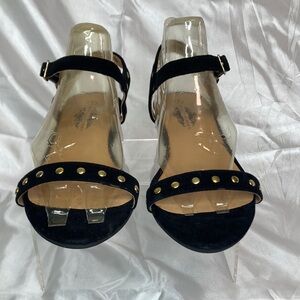 CHARLES ALBERT Brand New Black Suede like Gold Studded detail Women's Sandals